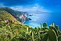 Lipari island, Italy, beautiful view on Vulcano island from Lipari island.