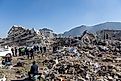 Living spaces, buildings, houses, and historical sites destroyed during the 2023 Turkey-Syria Earthquake. Hatay, Turkey. 