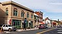 Gettysburg, Pennsylvania: Businesses along Carlisle Street on a sunny fall day, via woodsnorthphoto / Shutterstock.com