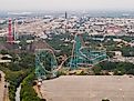 Aerial view of Six Flags Over Texas, an amusement park in Arlington, Texas. Editorial credit: Felix Mizioznikov / Shutterstock.com