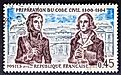 Postage stamp featuring Napoleon Bonaparte (left) and Jean Portalis (right). 