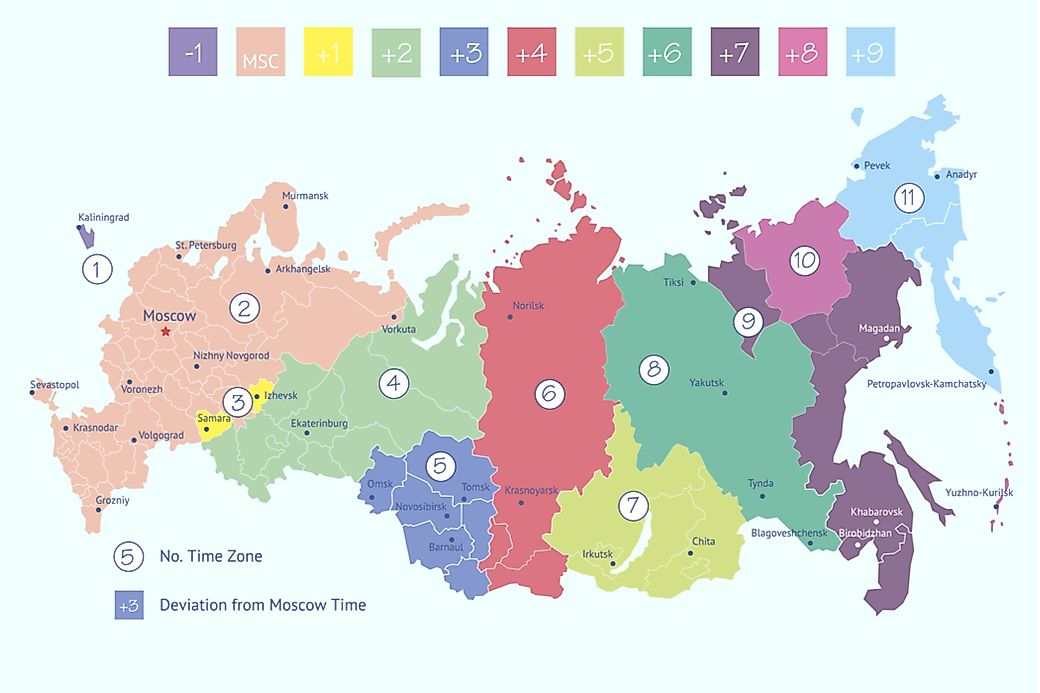 russia time zones map