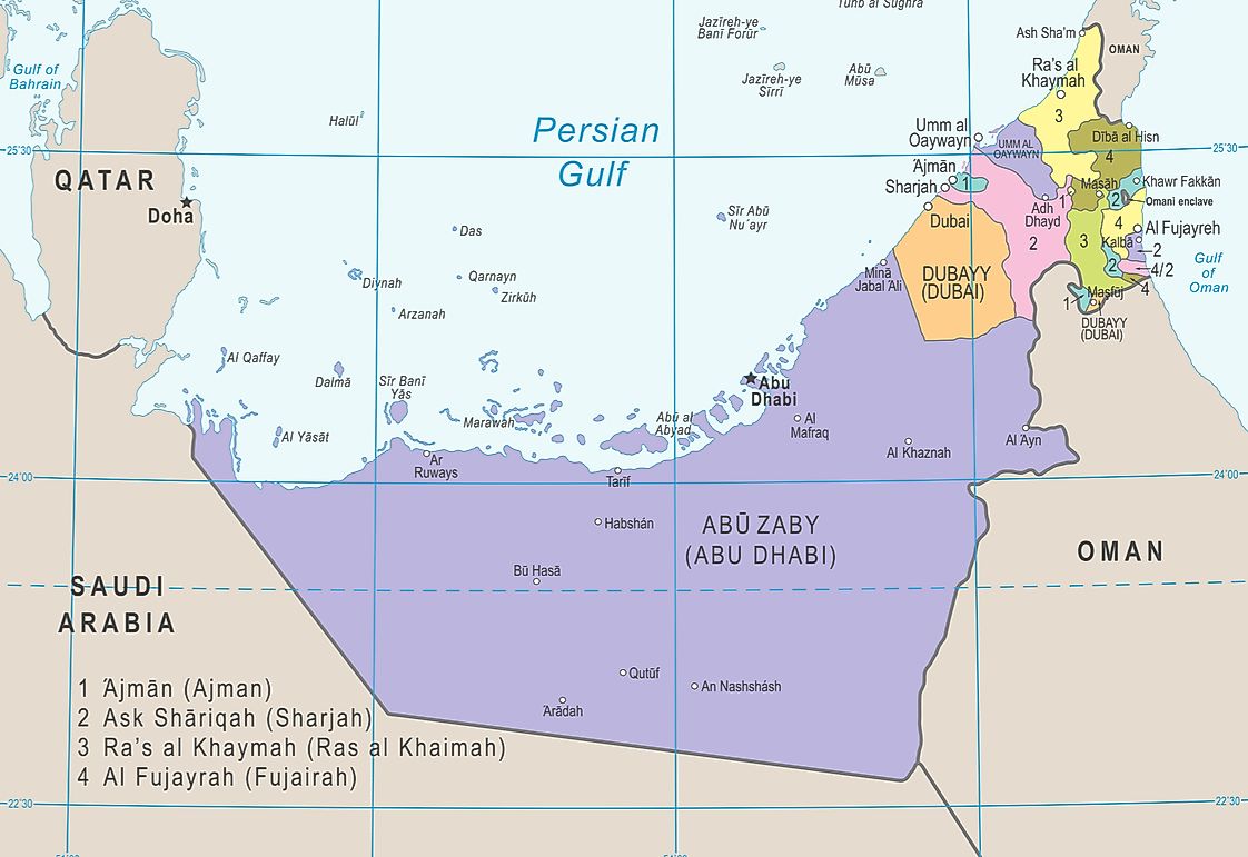 How Many Emirates Are There in the United Arab Emirates? - WorldAtlas.com