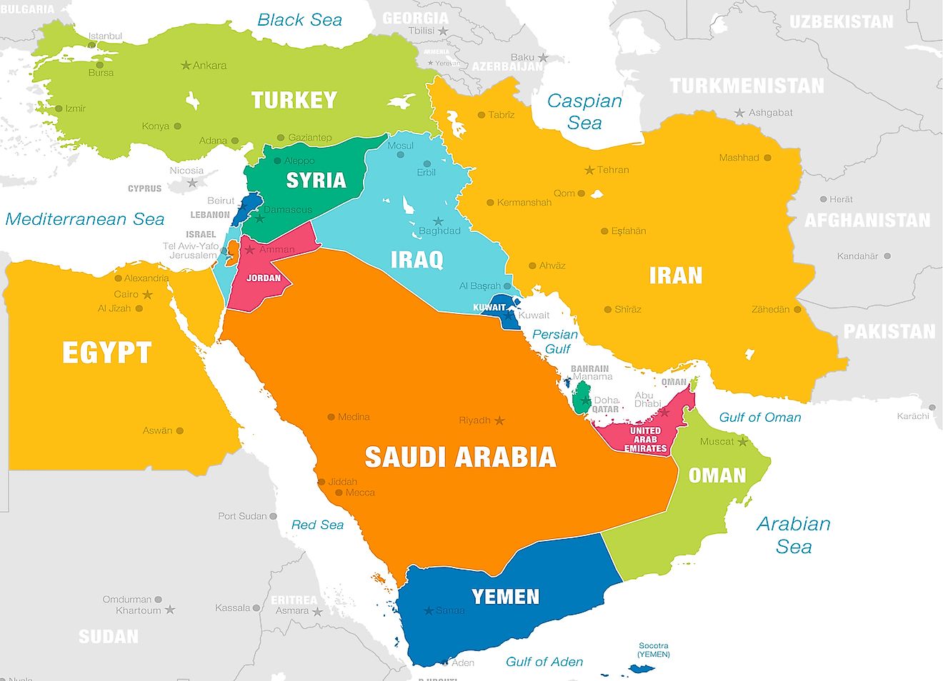 मध्य पूर्व में कितने देश हैं? - वर्ल्डएटलस