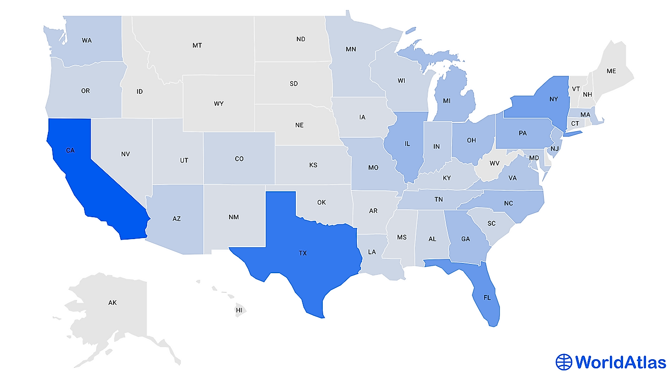 US States By Population WorldAtlas