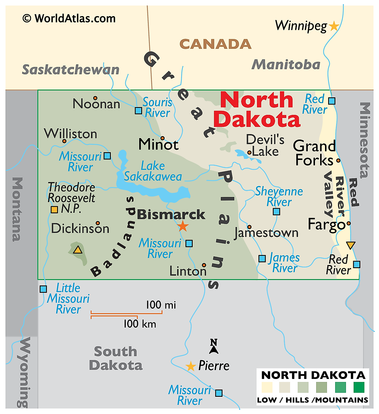 Physical Map Of North Dakota Ezilon Maps - Bank2home.com