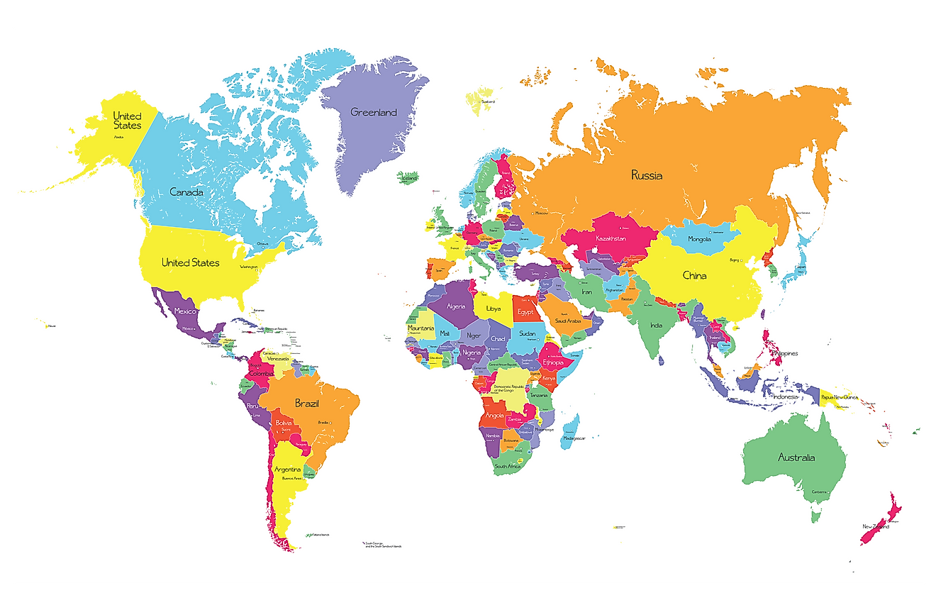 world map with country names and capitals