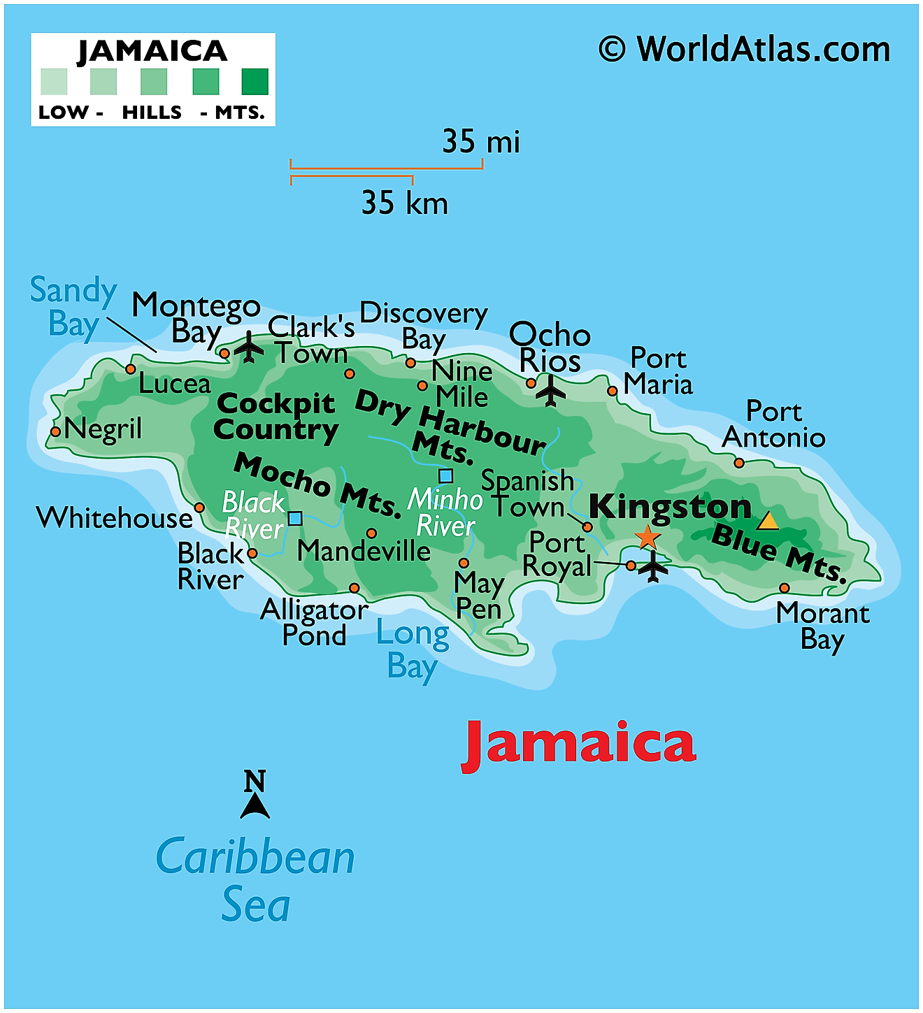 jamaica tourist map island