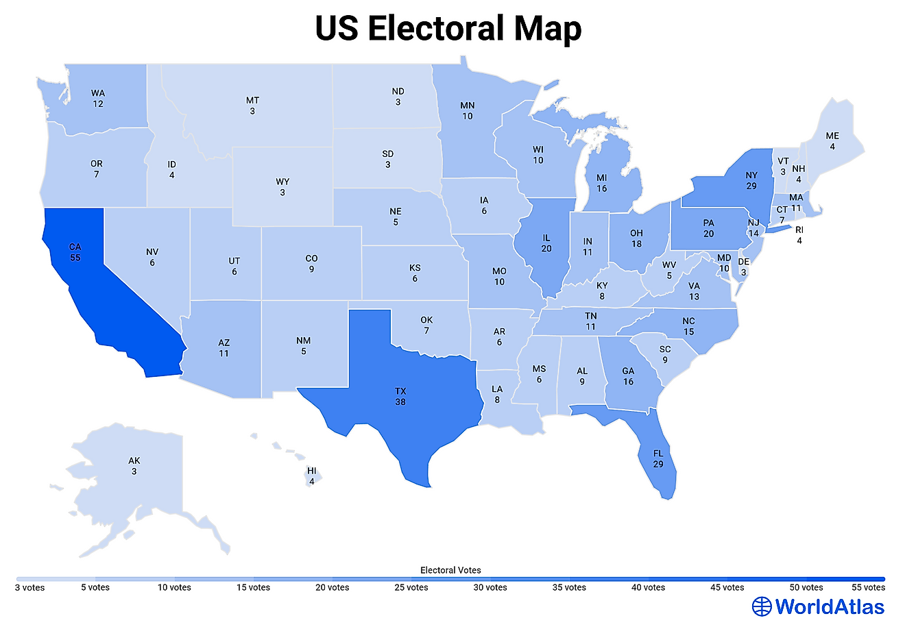 Us States By Electoral Votes Worldatlas 