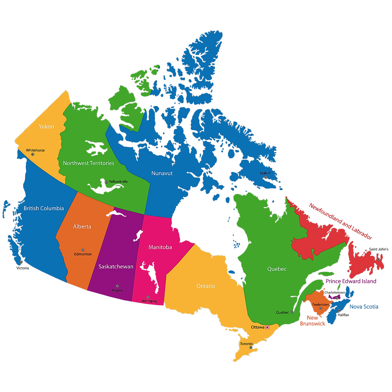 Capital Cities Of Canada's Provinces/Territories WorldAtlas