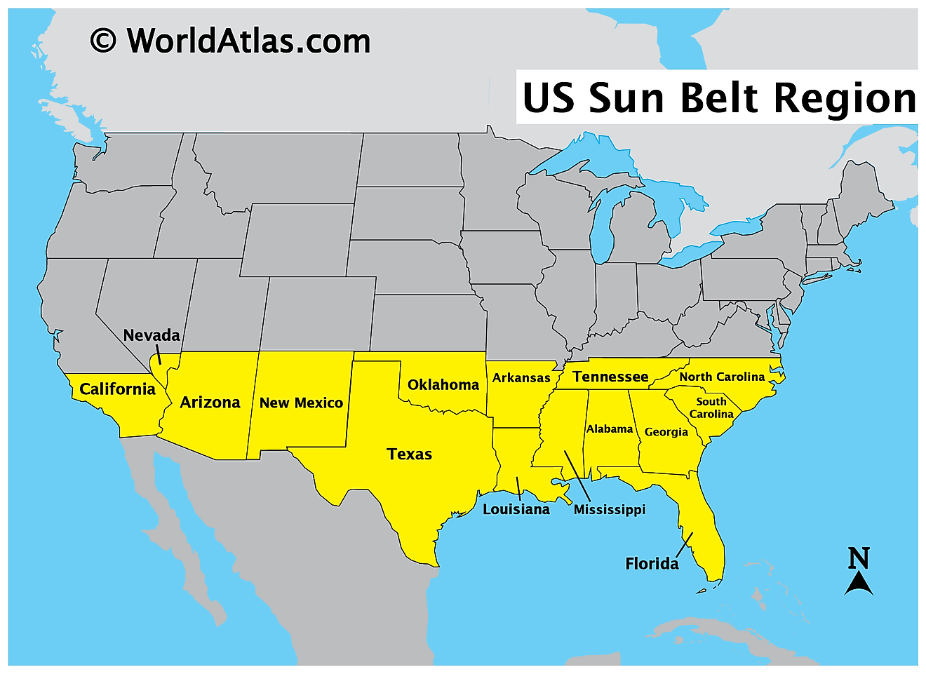 Sun Belt States Worldatlas