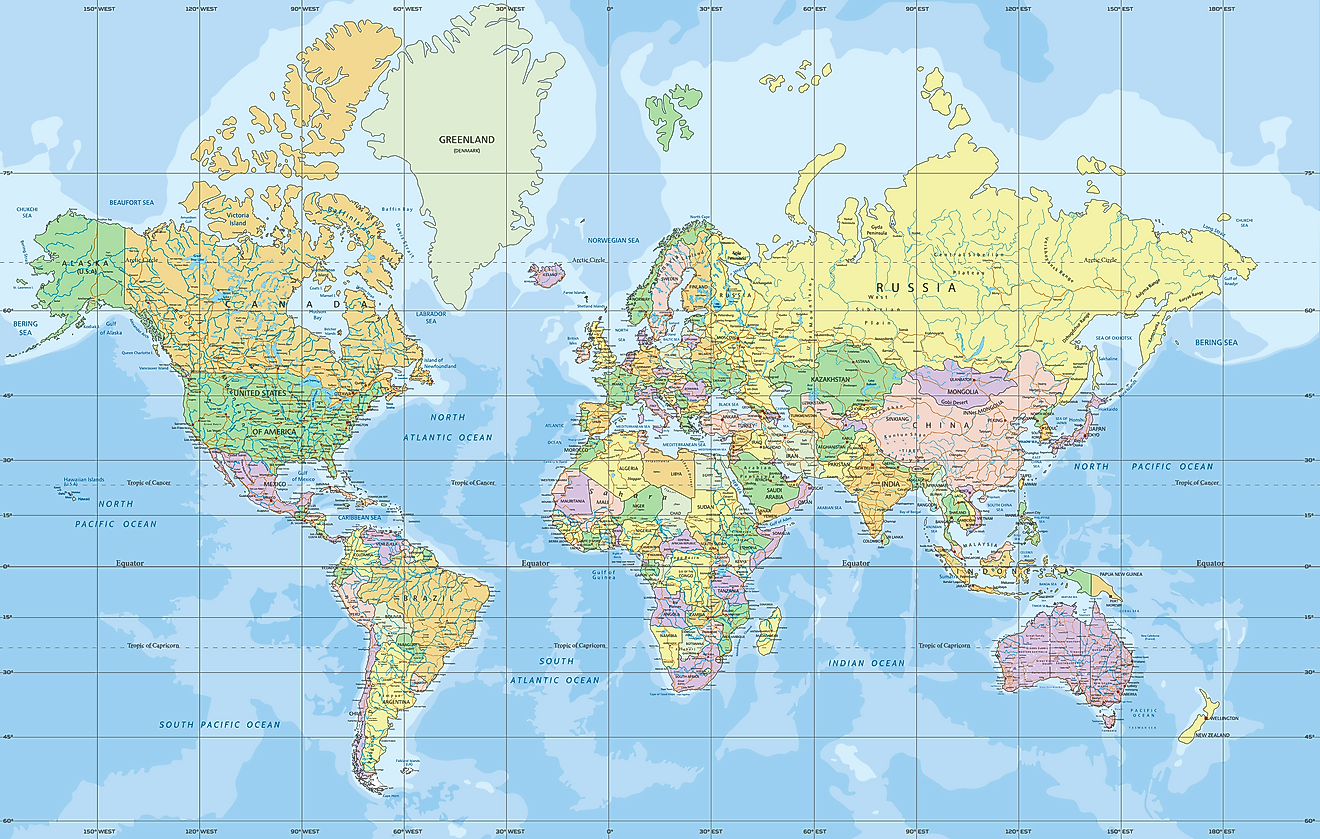 World Map Mercator Projection Worldatlas 7108