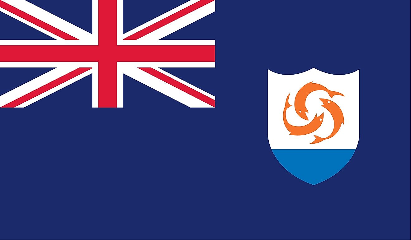 As an overseas territory of the United Kingdom, the flag of Anguilla consists of a Blue Ensign with the flag of the UK in the upper hoist-side quadrant.