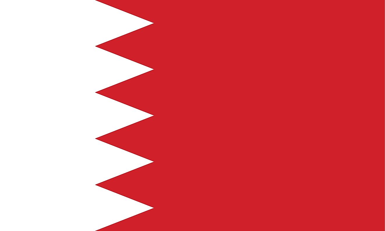 The National Flag of Bahrain features two bands of different colors (red and white) and of different widths