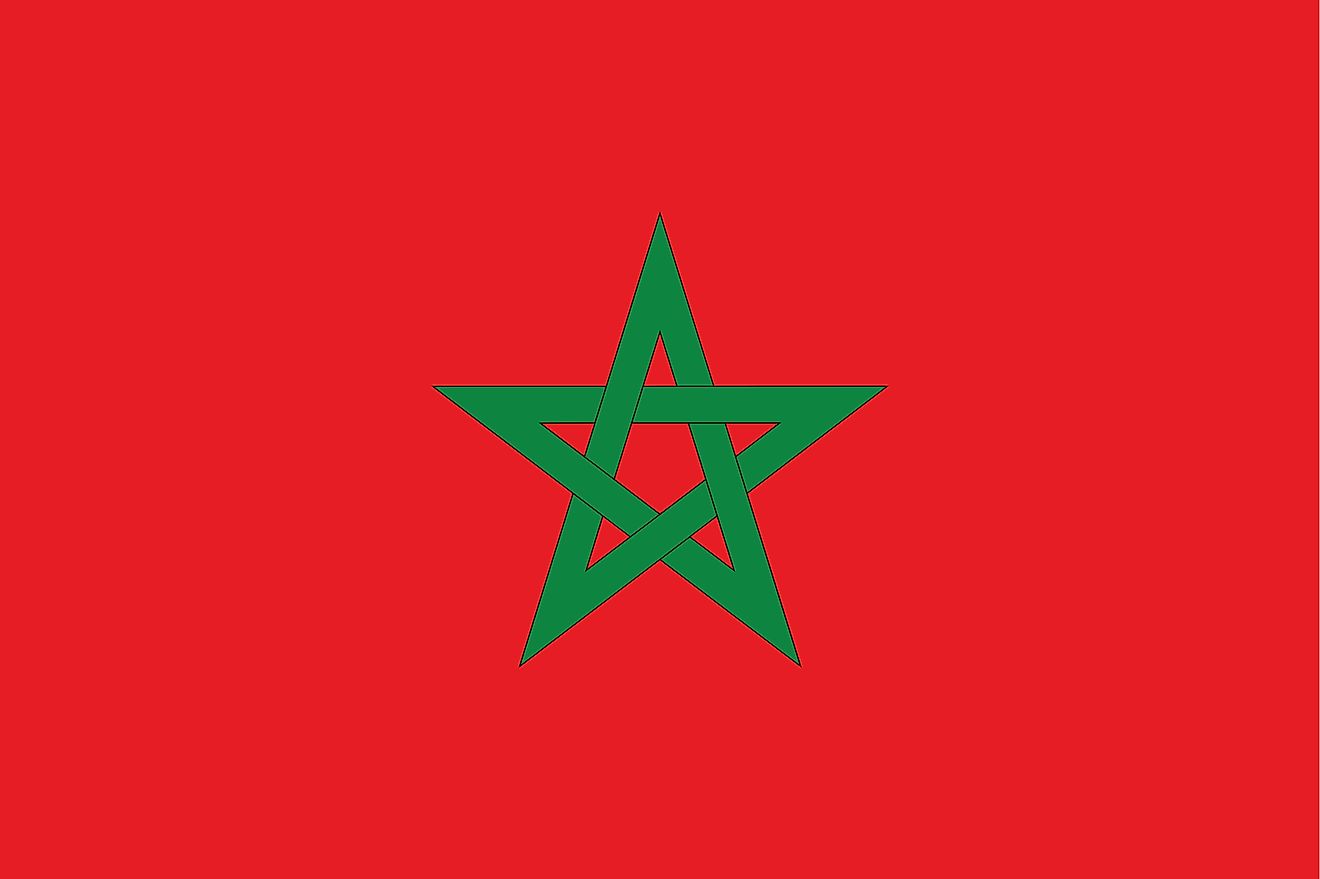 The flag of Morocco consists of a green pentacle (five-pointed, linear star) known as Sulayman's (Solomon's) seal centered on red field