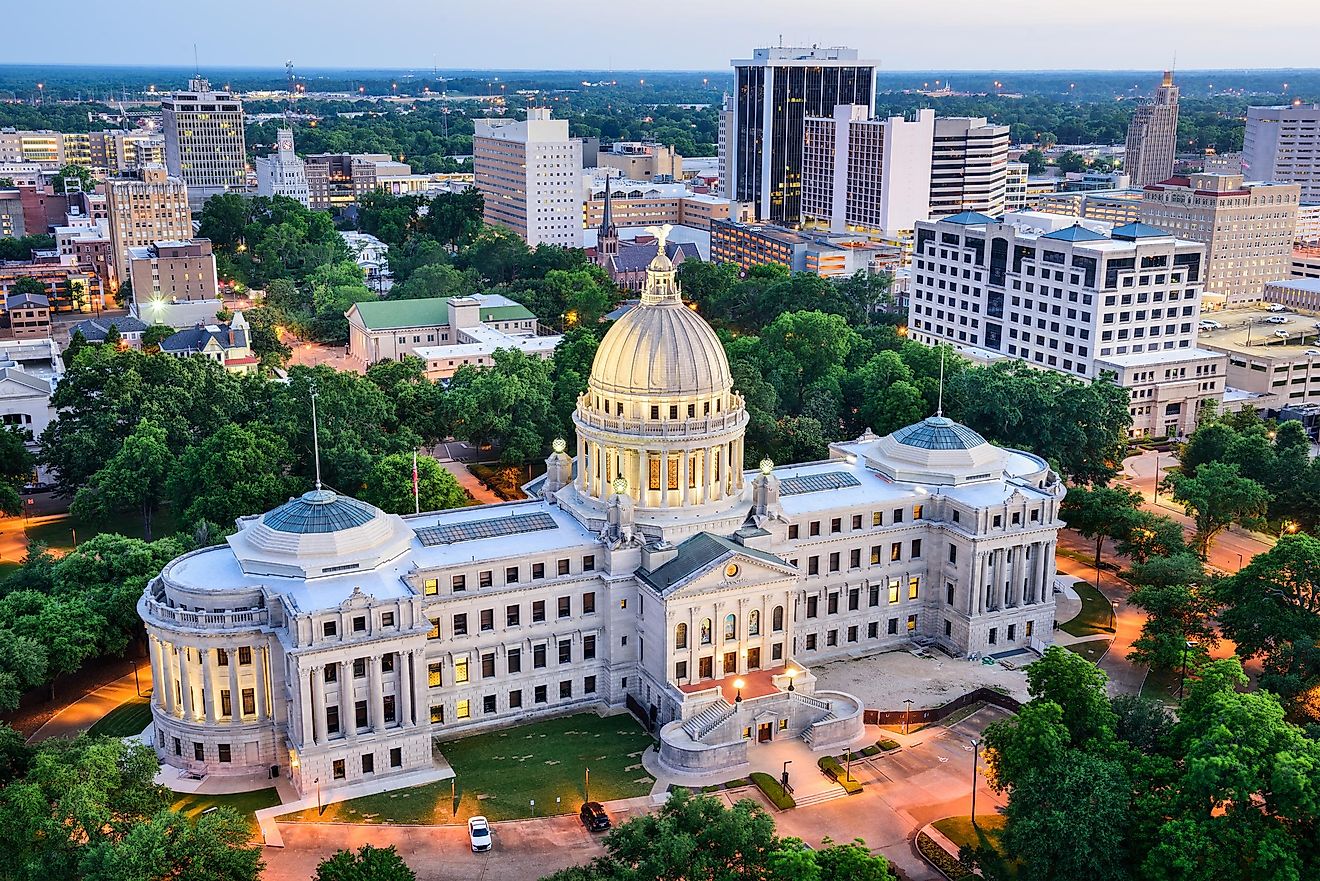 Jackson, Mississippi, USA skyline over the Capitol Building.