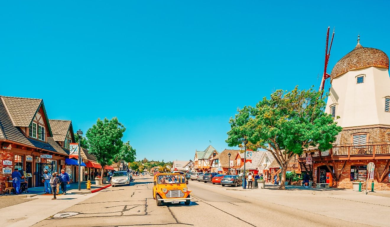 Main Street and Windmill in Solvang, California. Image credit HannaTor via Shutterstock