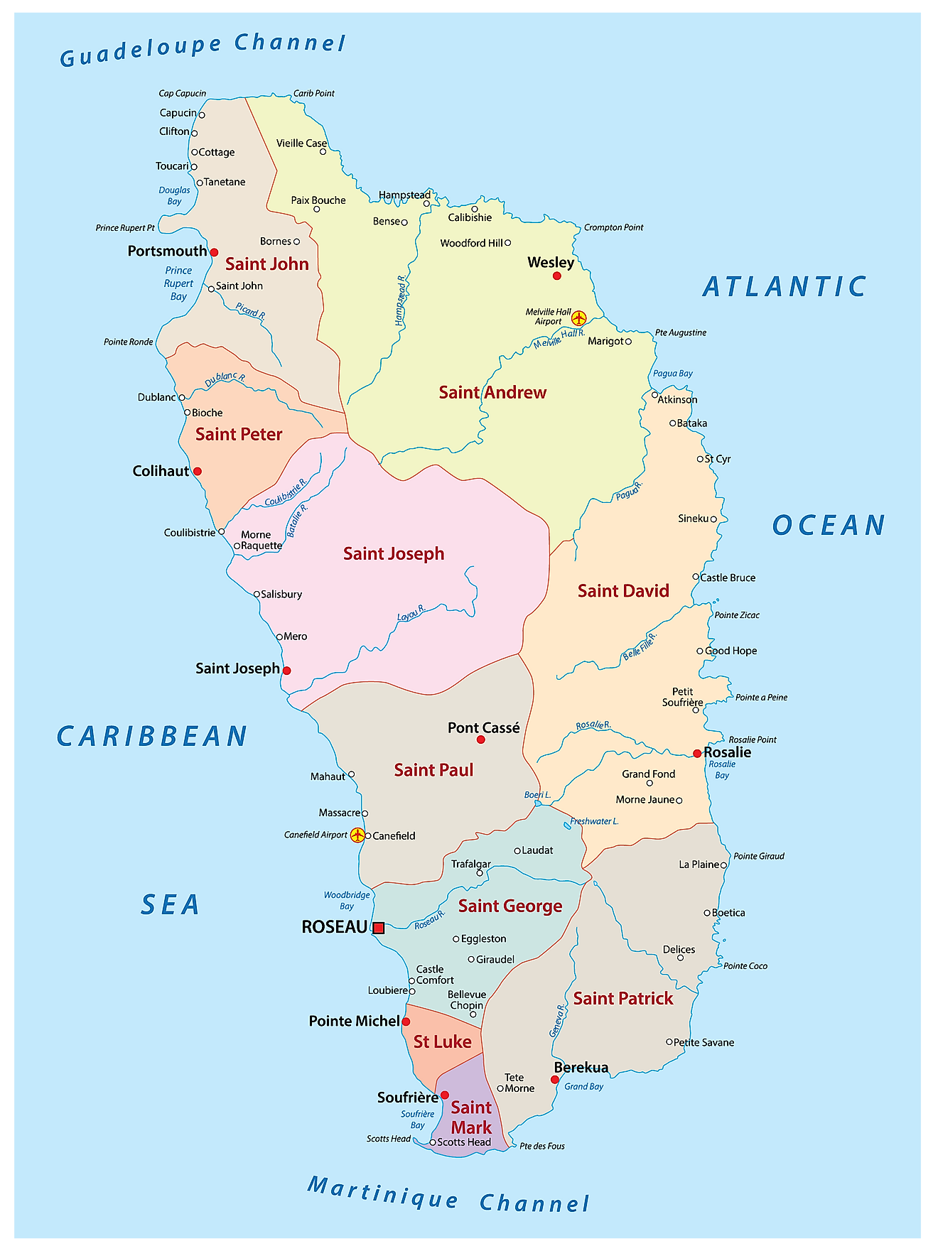 Large Detailed Political Map Of Dominica Guadeloupe And Martinique ...