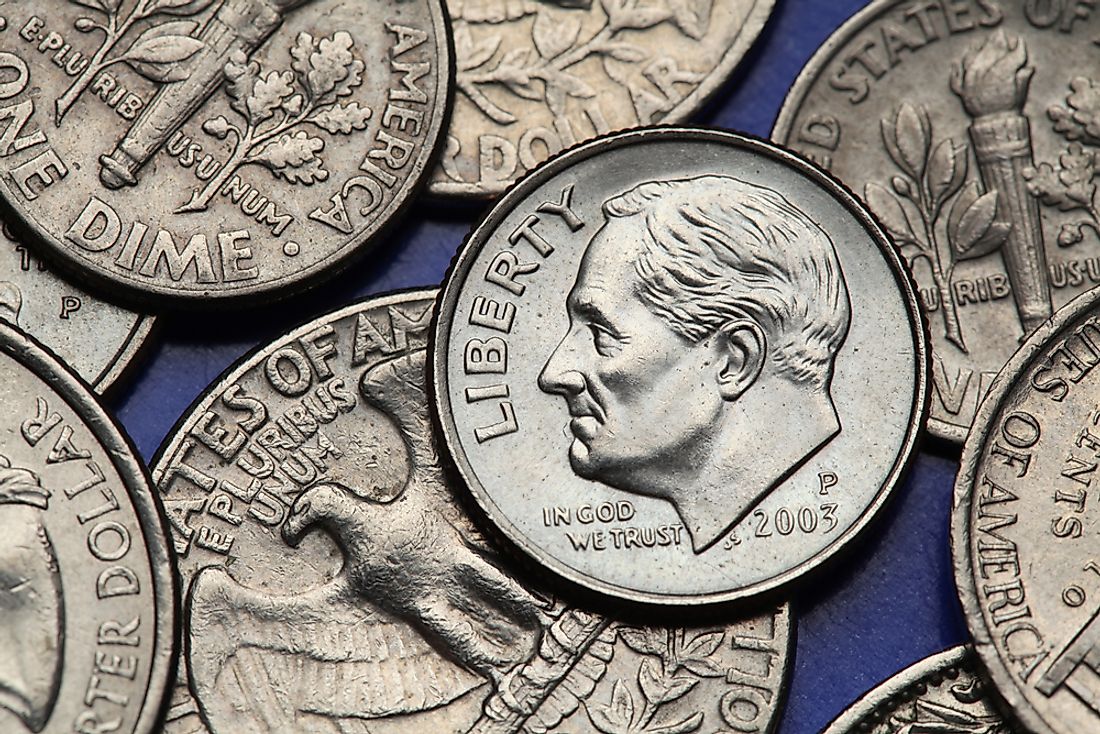 El retrato de Frank D. Roosevelt se encuentra en la moneda de diez centavos de los Estados Unidos.
