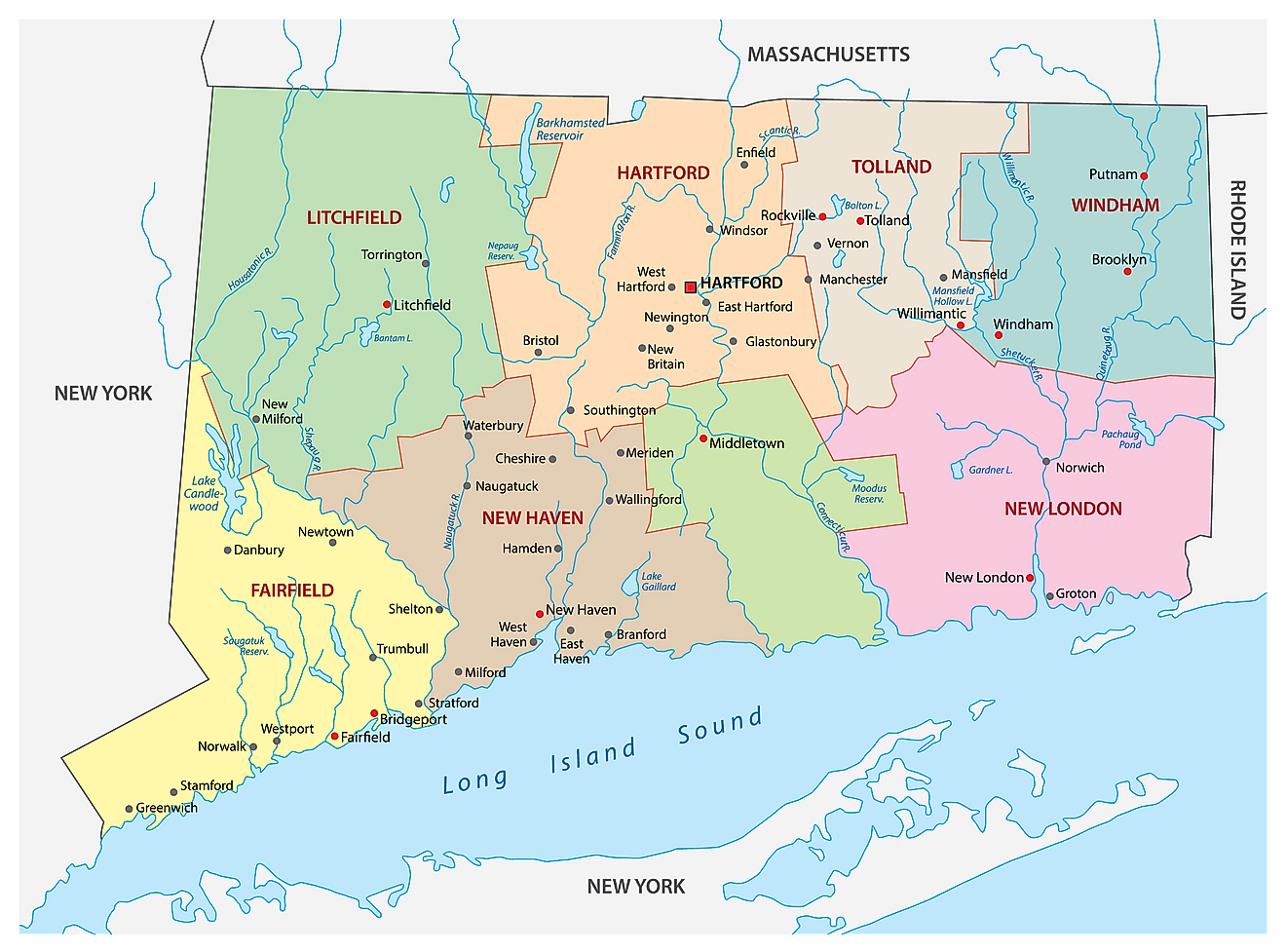 Connecticut Counties Map 
