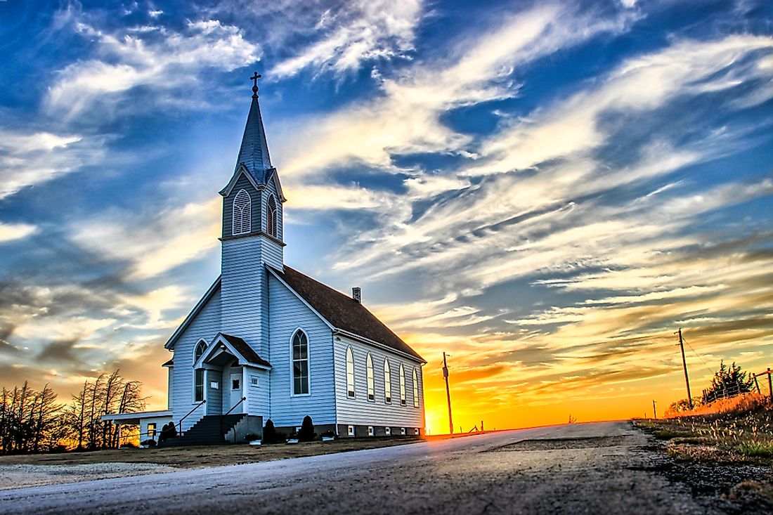 A church at dusk in Kansas. 
