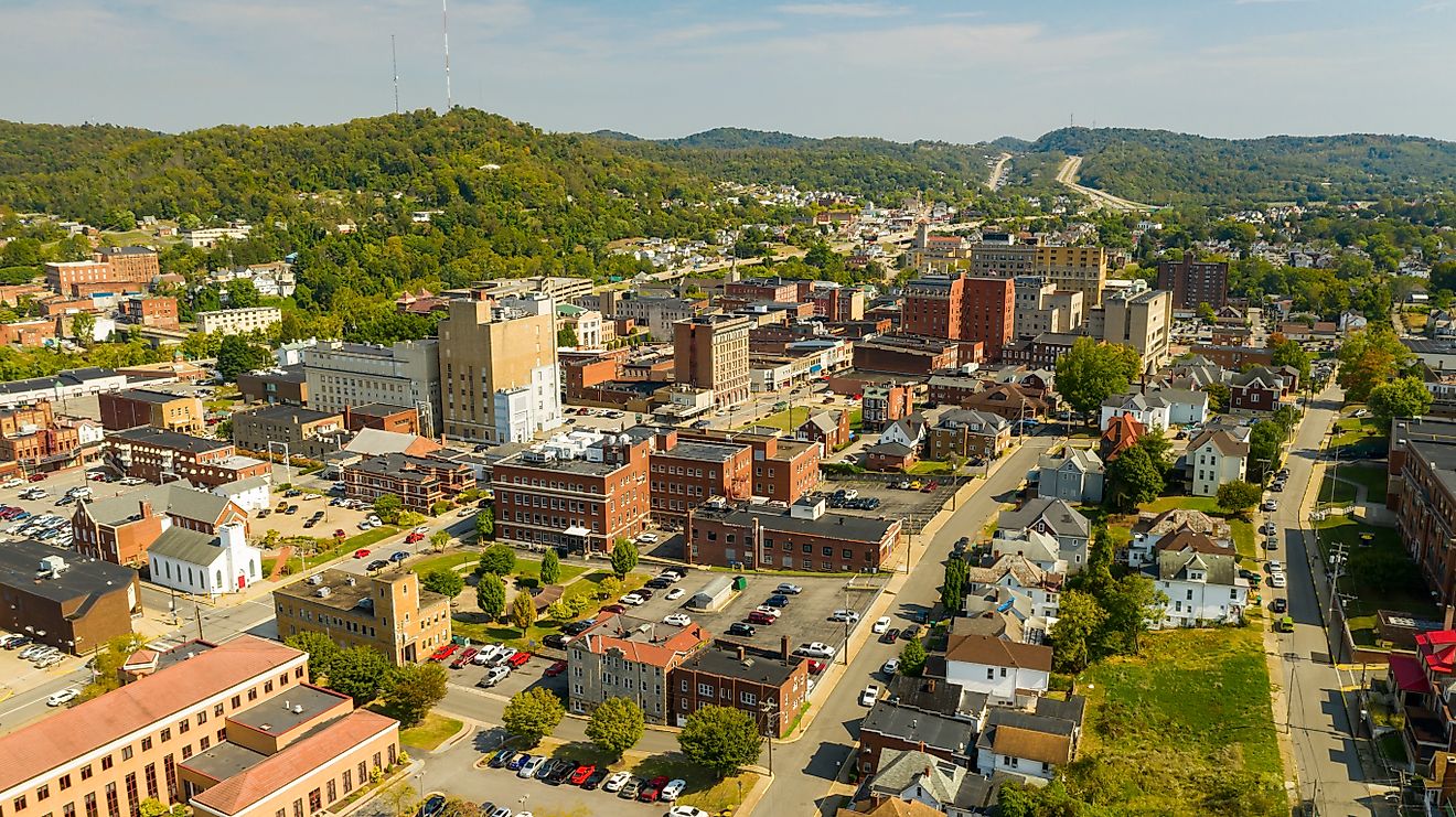 Aerial view of Clarksburg in West Virginia.