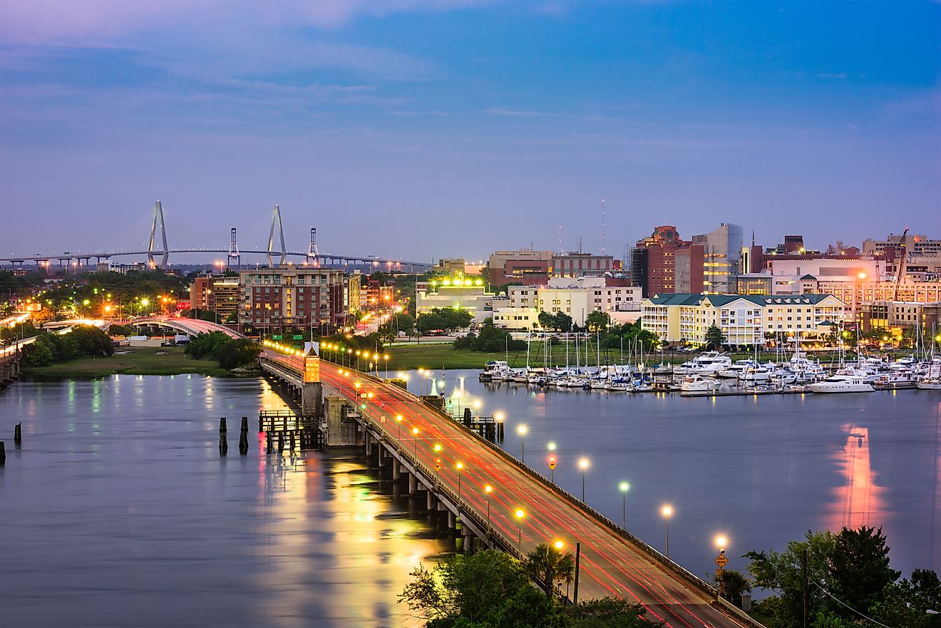 Charleston, South Carolina, USA skyline over the Ashley River.