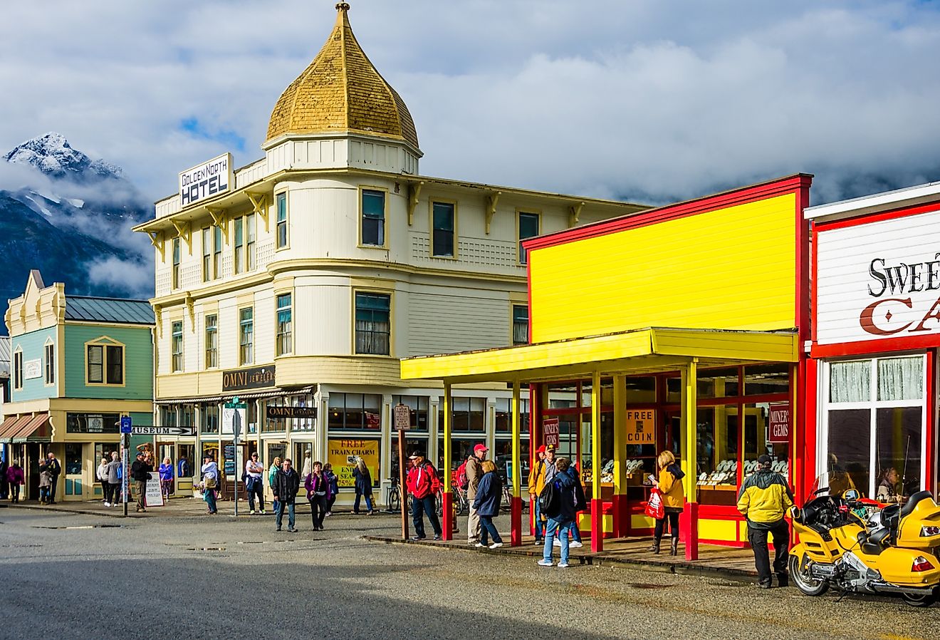 Colorful storefronts line Skagway, Alaska. Image credit lembi via Shutterstock