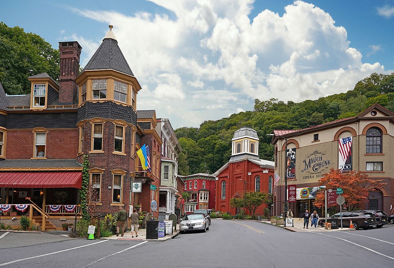 The Mauch Chunk Opera House in historic downtown Jim Thorpe, Pennsylvania. Image credit zimmytws via Shutterstock