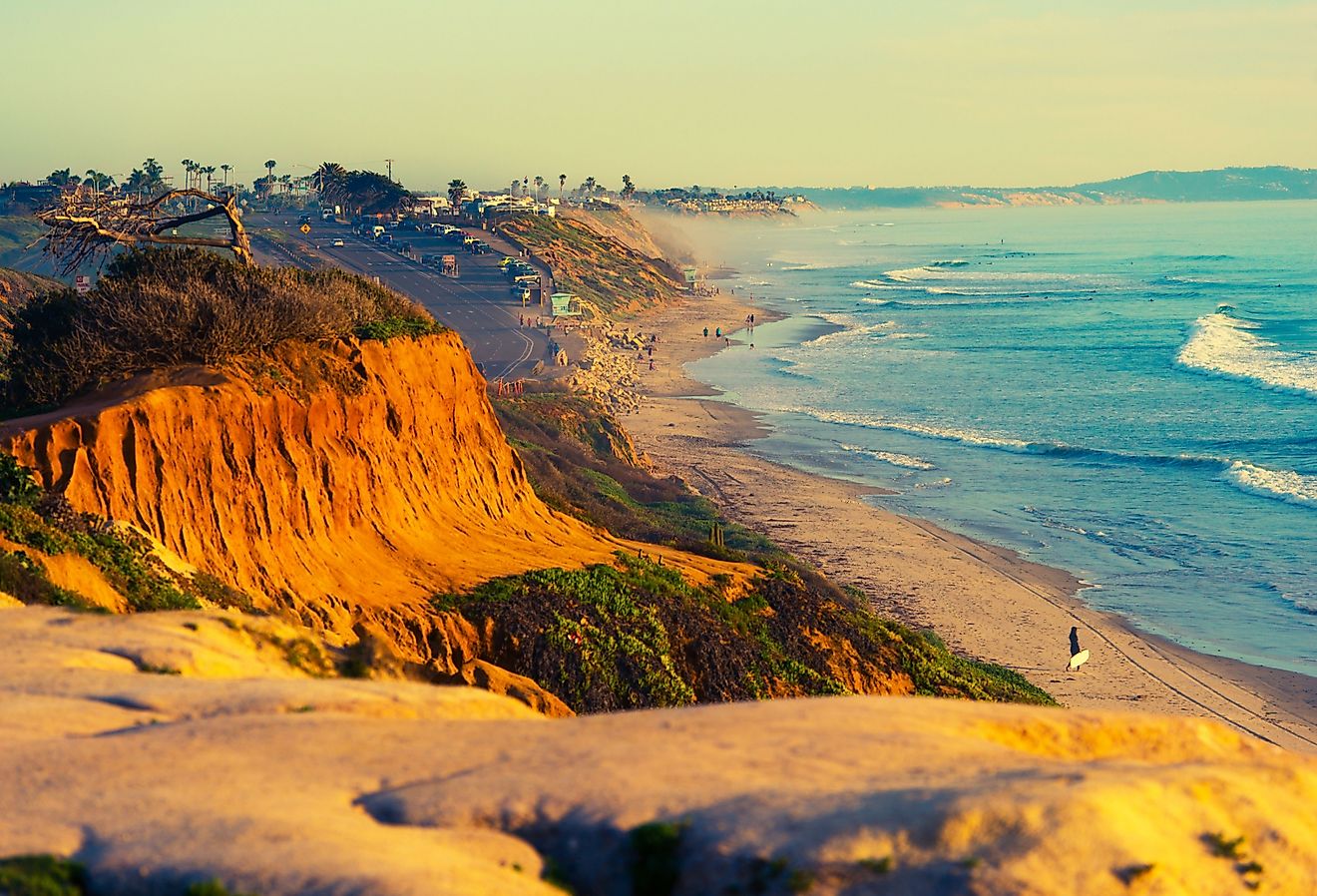 Encinitas Beach Ocean Shore in Southern California.