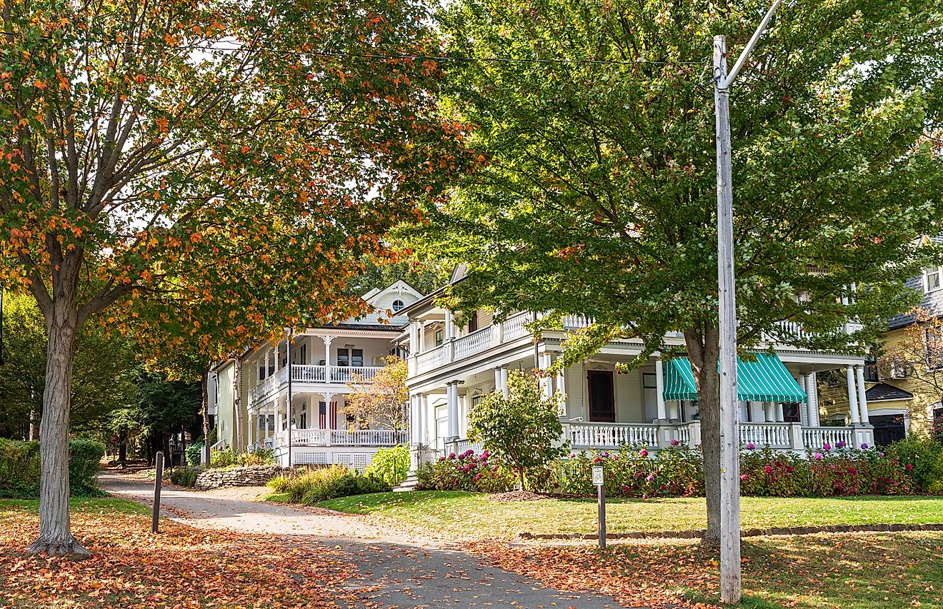 View of the Chautauqua Institute grounds in Chautauqua, New York. Editorial credit: woodsnorthphoto / Shutterstock.com