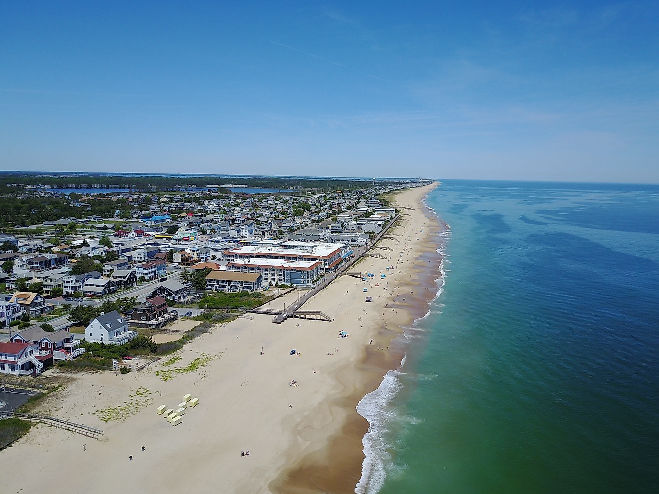 Drone photo of Bethany Beach, Delaware, showcasing the coastline and surrounding area.