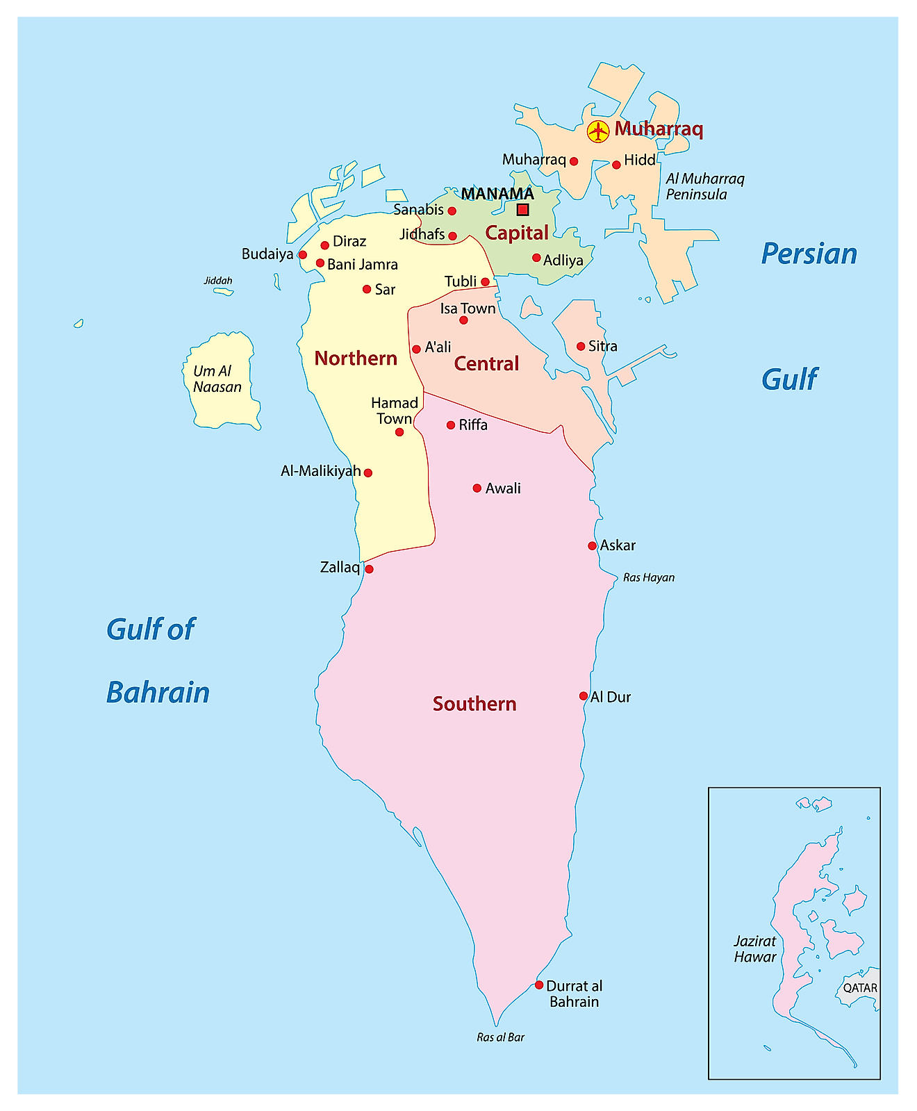 Governorates Of Bahrain Map 