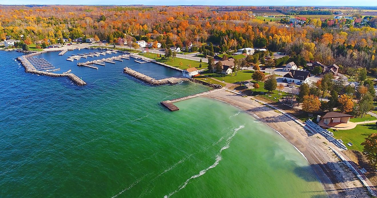 Scenic Autumn harbor at Sister Bay Wisconsin