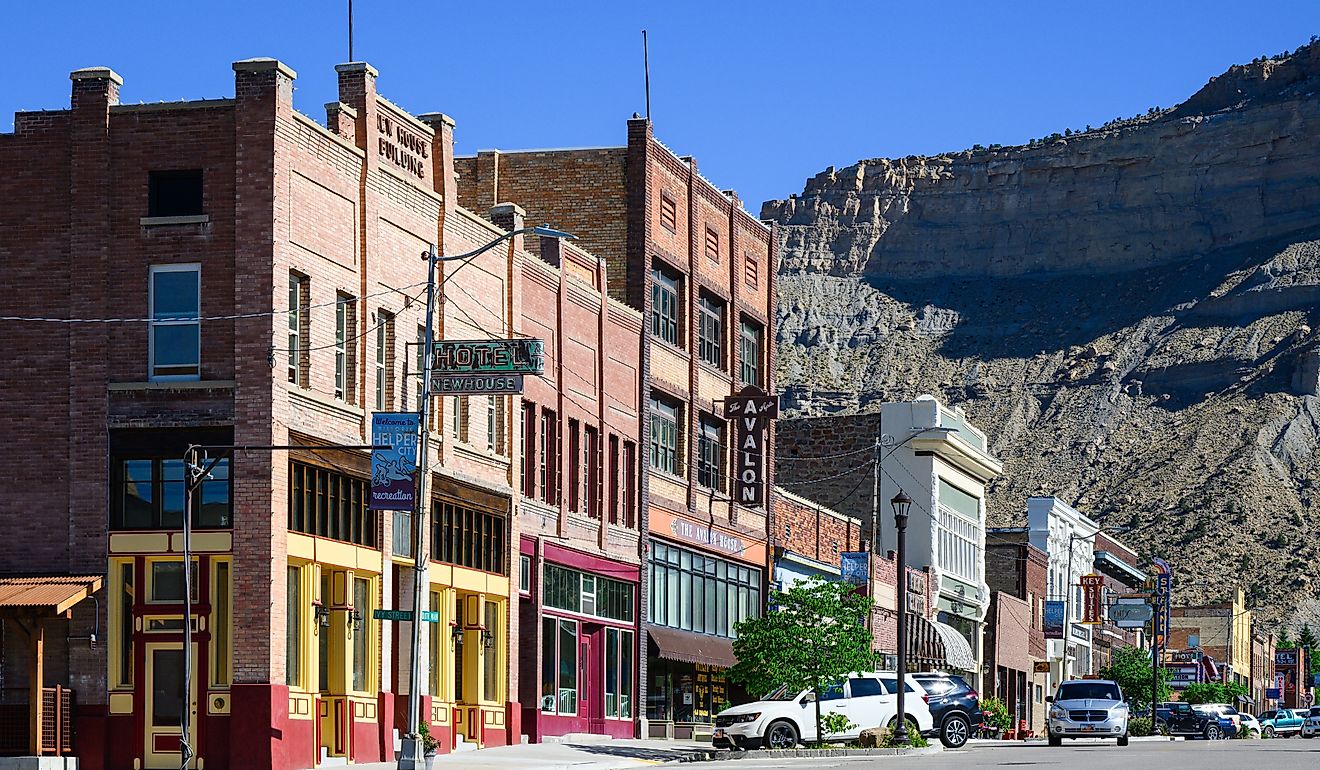 Cityscape view along Main Street in Helper, Utah. Editorial credit: Ian Dewar Photography / Shutterstock.com