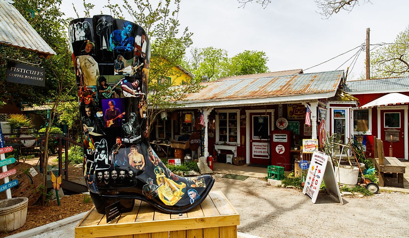 Colorful shop in the small Texas Hill Country town of Wimberley, Texas. Image credit Fotoluminate LLC via Shutterstock.