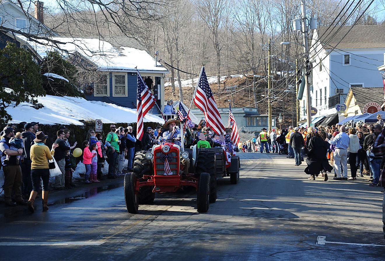 A tractor parade during a winter festival in Chester, Connecticut. Image credit Joe Tabacca via Shutterstock.com