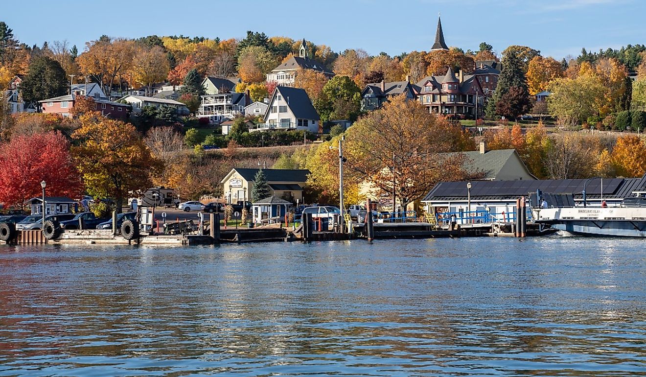 Cityscape view of Bayfield, Wisconsin, as seen from the shores of Lake Superior.