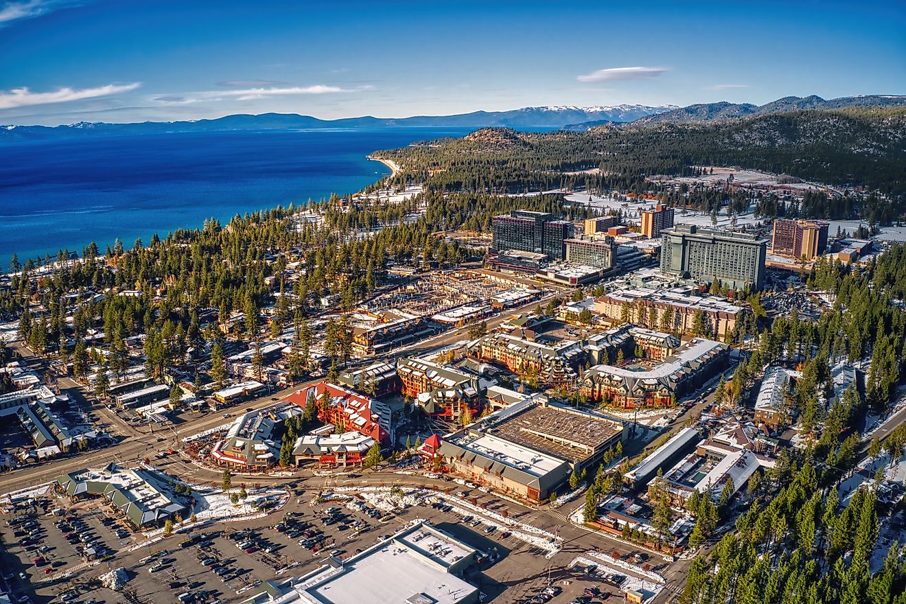 Aerial view of South Lake Tahoe in California.