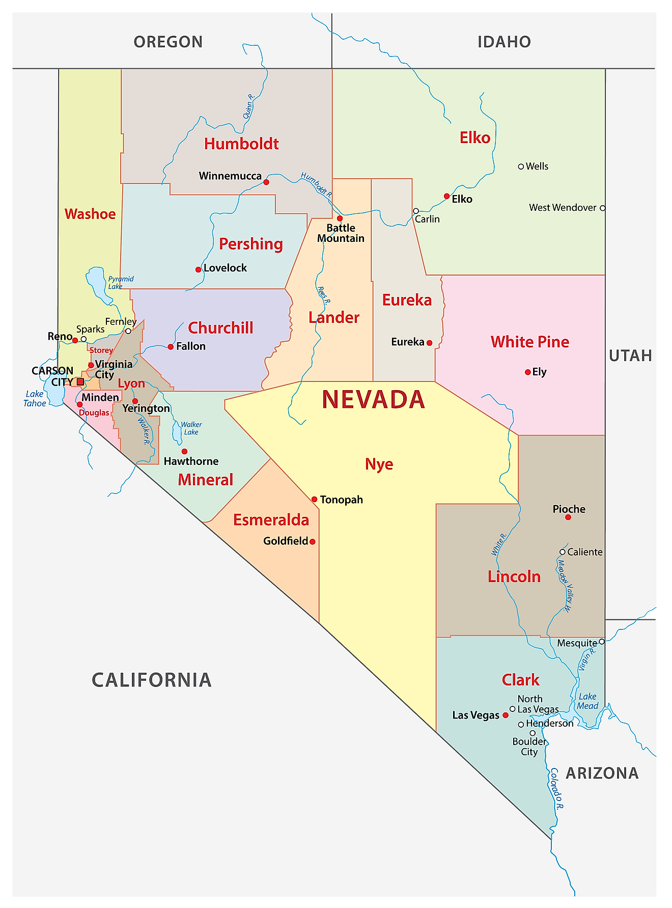Nevada Counties Map 