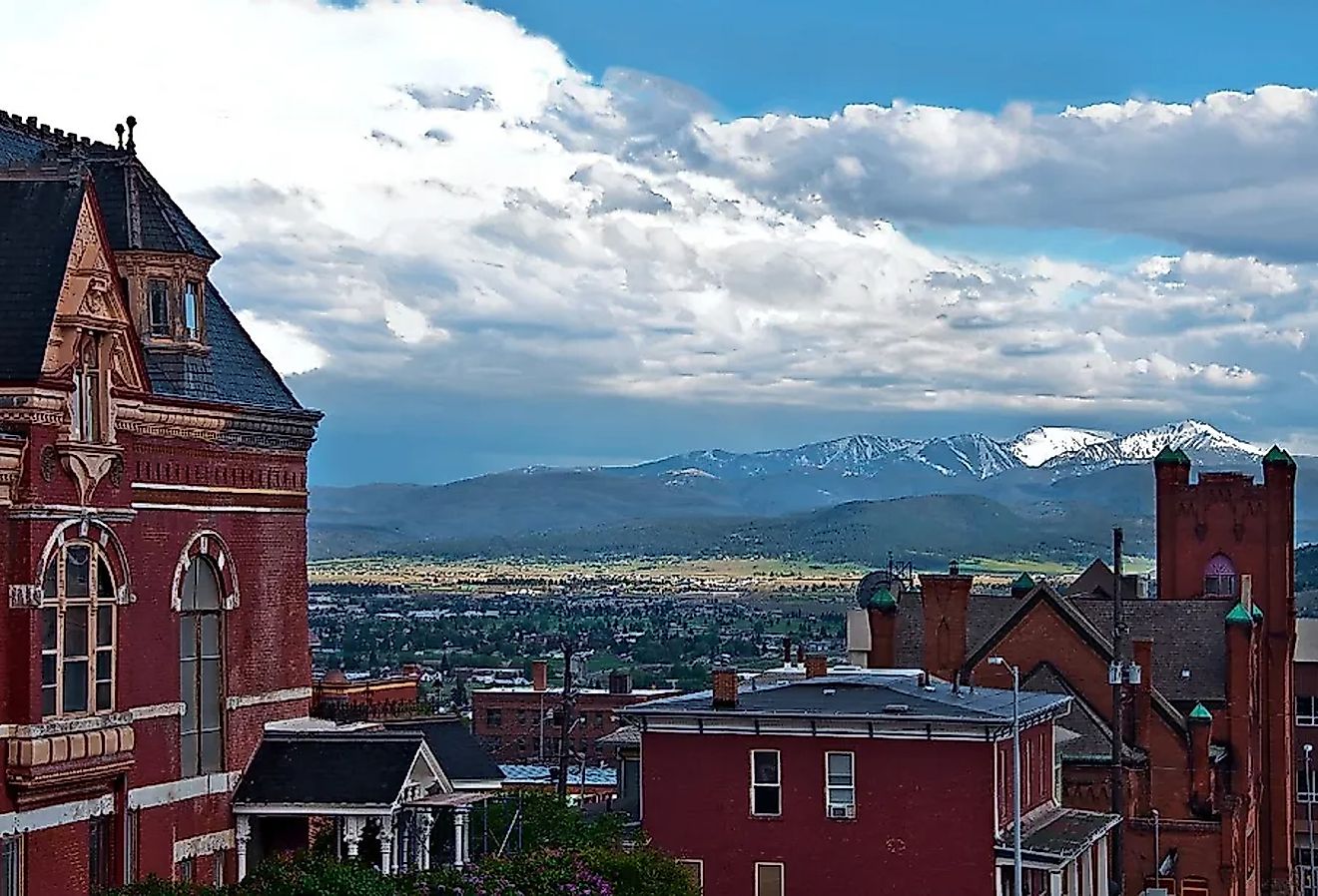 Historic red brick buildings in Butte, Montana.