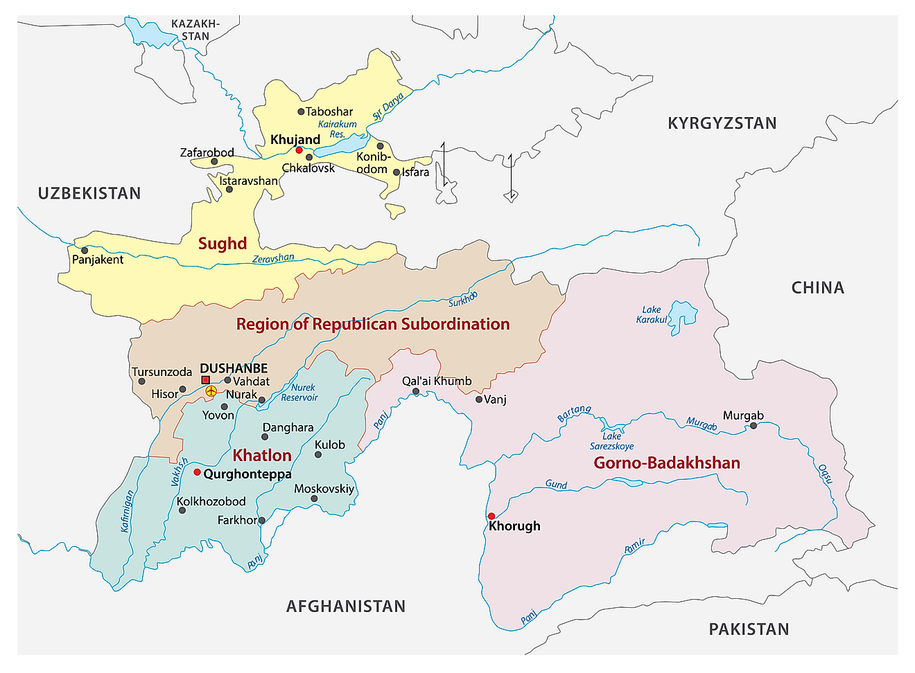 Regions Of Tajikistan Map 