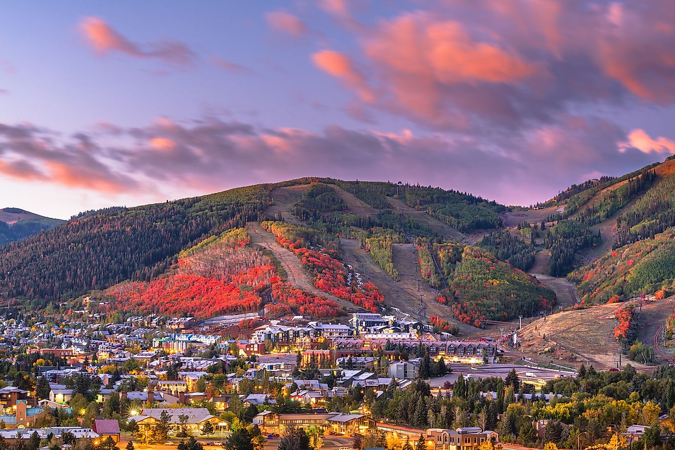 Downtown Park City, Utah, at dusk in autumn