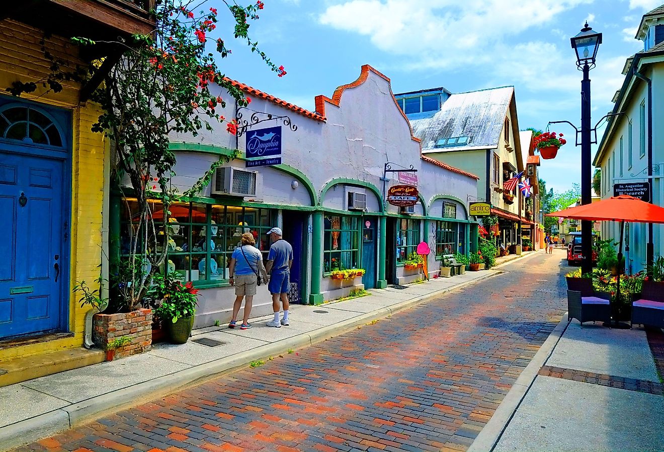 Aviles Street shopping district in Historic St. Augustine, Florida. Image credit Dennis MacDonald via Shutterstock