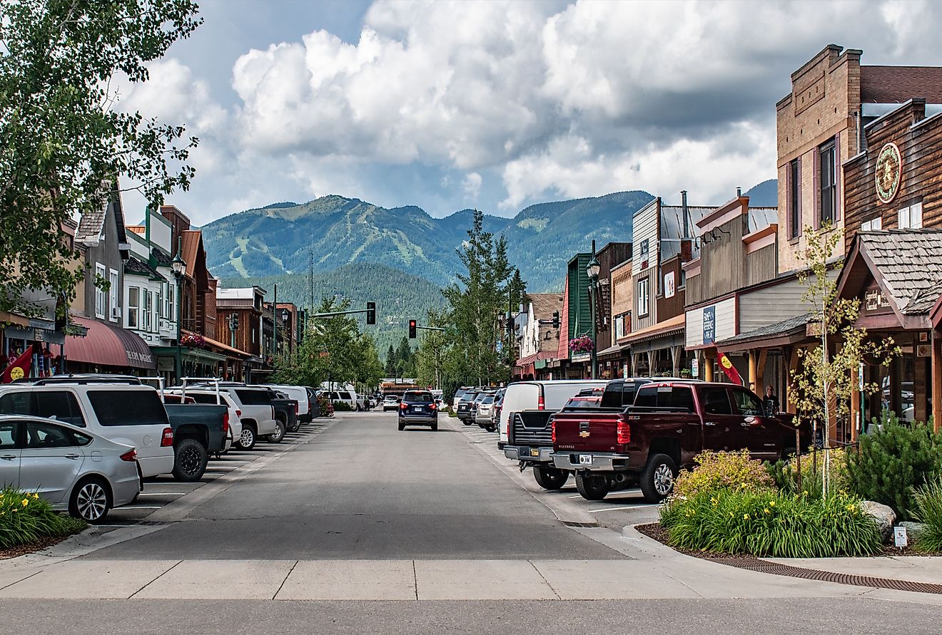 Mainstreet in Whitefish still has a smalltown feel to it. Editorial credit: Beeldtype / Shutterstock.com
