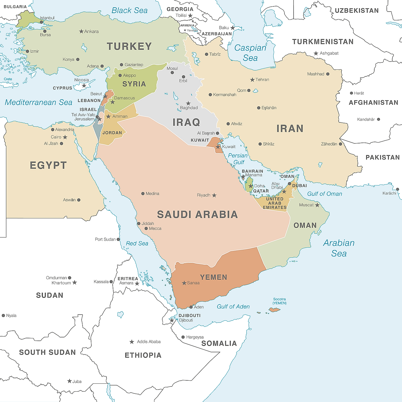 Middle East Countries By Size WorldAtlas