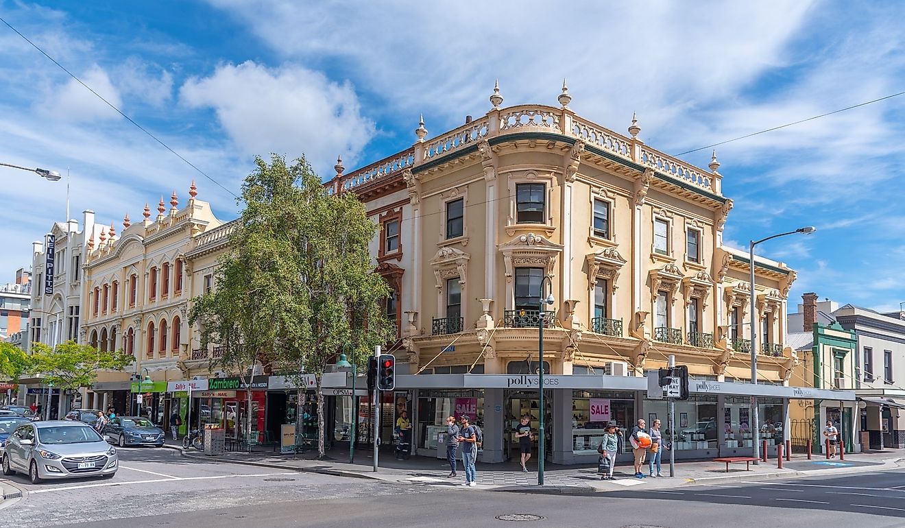 People are passing through the city center of Launceston, Australia. Editorial credit: trabantos / Shutterstock.com