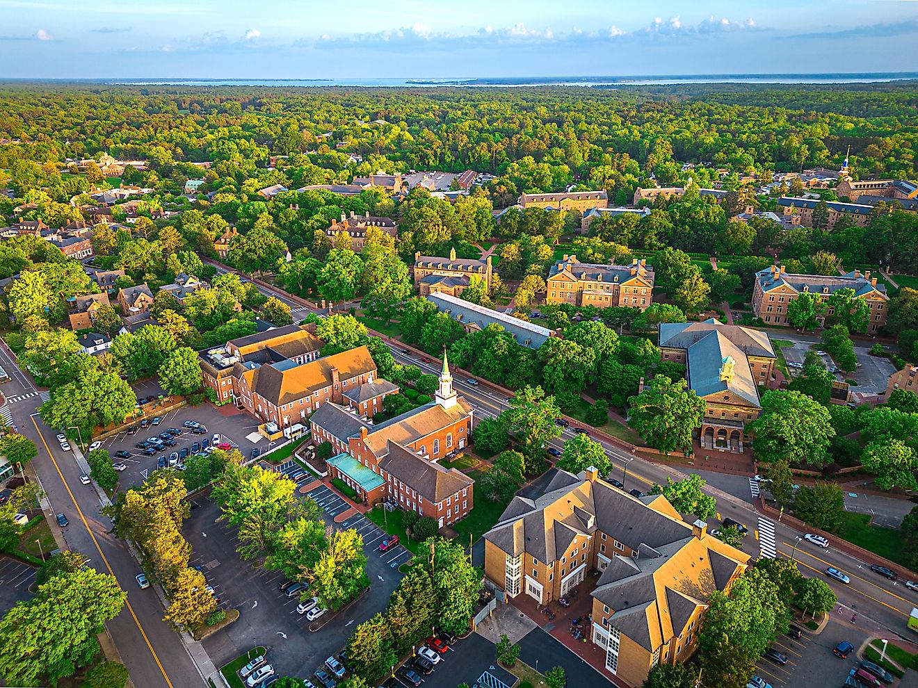 Aerial view of Williamsburg, Virginia.