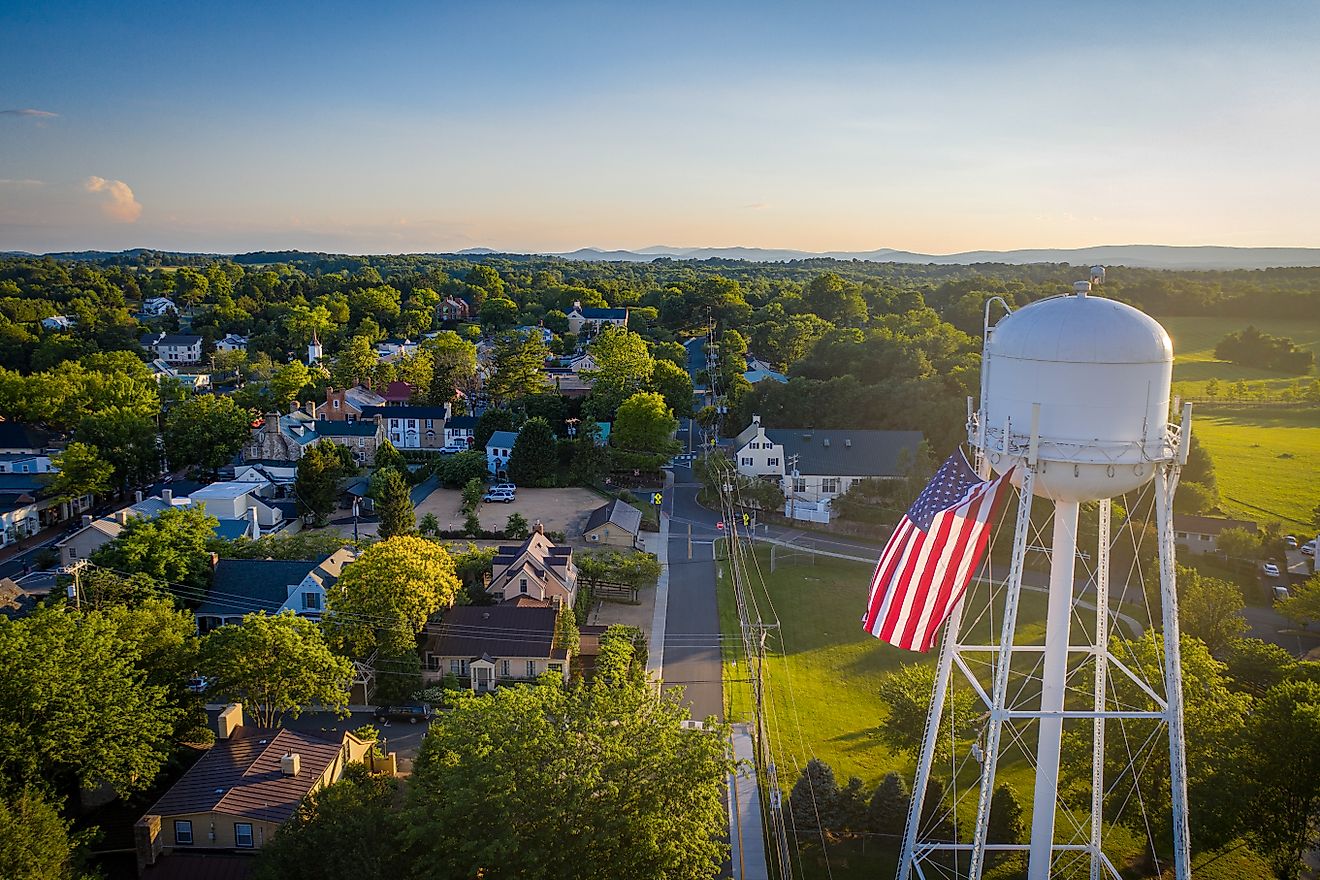 Aerial view of Middleburg, Virginia.