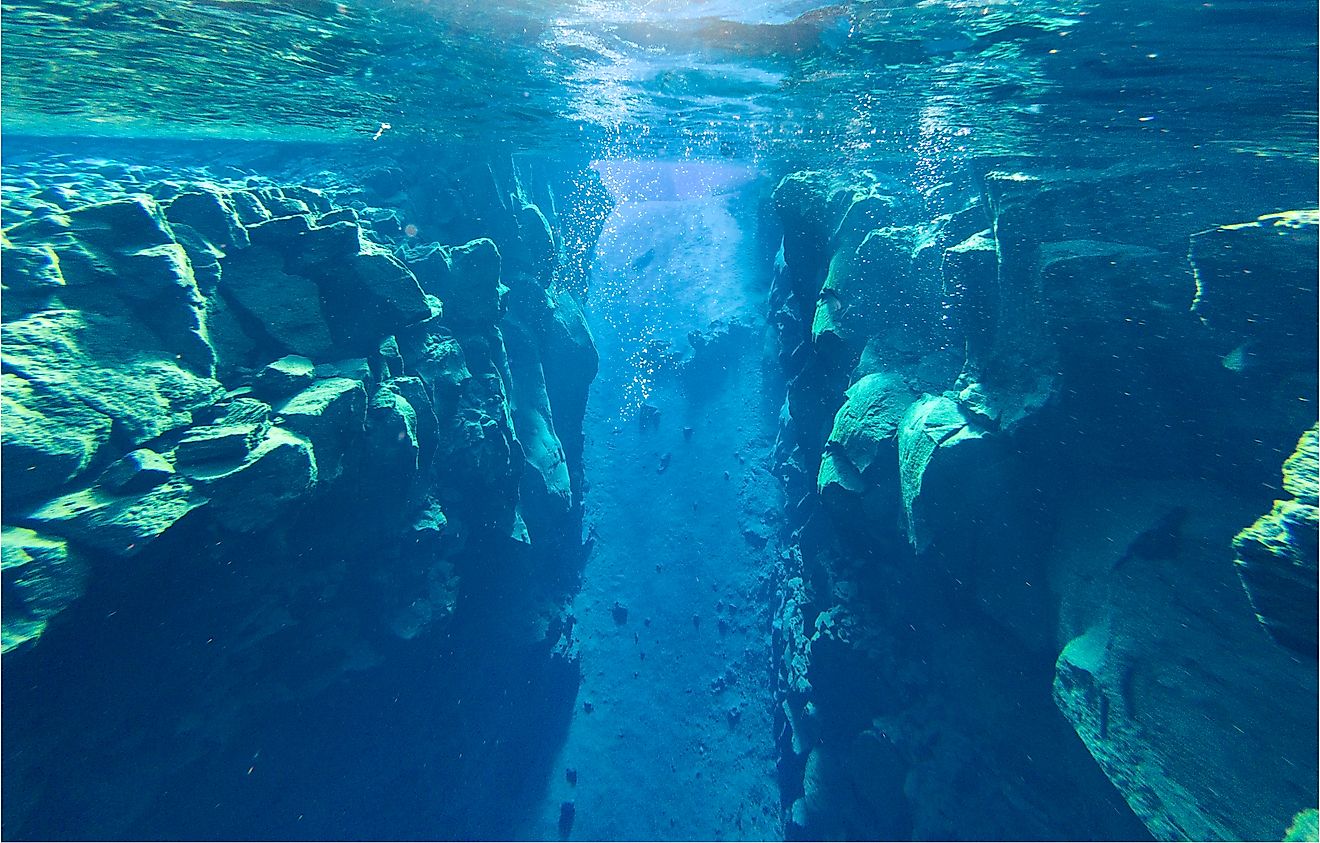 Water in the Silfra Fissure, where the European and American plates meet.